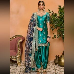 Lashkaraa Teal Green Embroidered Patiala Suit Salwar Kameez | XS